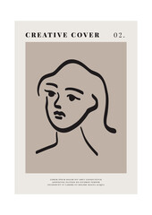 Matisse inspired poster. Contemporary art print, minimalist hand drawn abstract face, modern decor. Vector illustration