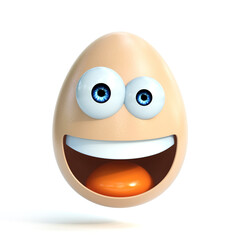 Funny egg as a cartoon character isolated over white 3d rendering