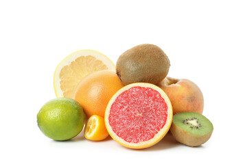 Ripe exotic fruits isolated on white background