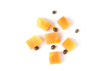 Fresh papaya slices isolated on white background