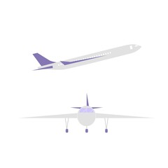 Airplane front and side view. Vector illustration in flat style