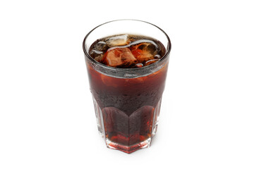 Glass of cola with ice isolated on white background.
