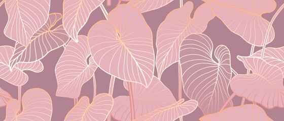 Luxury seamless pattern with tropical leaves.