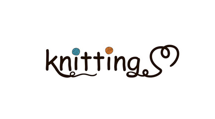 Lettering needlework. Handwritten. Balls of wool. Vector illustration