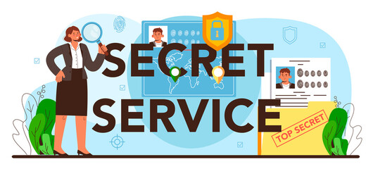 Secret service typographic header. Spy agent or fbi investigating