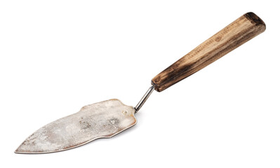 old metal trowel spatula isolated on white background.