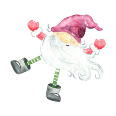 Watercolor dancing christmas gnome