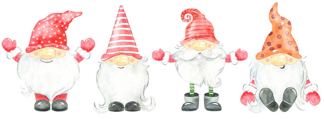 Watercolor set of christmas gnomes