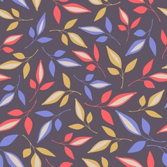 Autumn bright leaves on a dark background. Vector seamless pattern.
