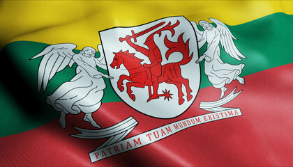 3D Waving Lithuania Region Flag of Aukstaitija Closeup View