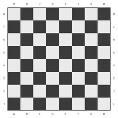 Chess board with numbers and letters. Checkered black chessboard in flat style. Top view. Vector illustration. EPS 10.