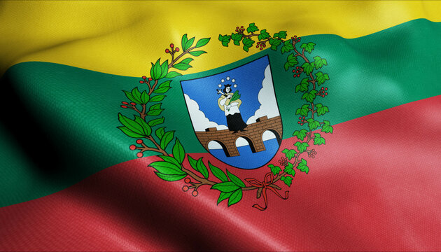 3D Waving Lithuania City Flag of Anyksciai Closeup View.
