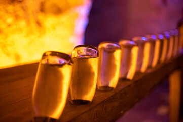Visit of deep and long undergrounds caves for making champagne sparkling wine from chardonnay and pinor noir grapes in Reims, Champagne, France
