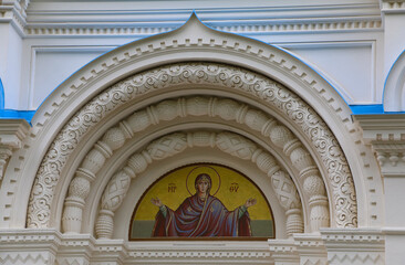 Arch above the entrance to the Orthodox Church of the Holy Apostles Peter and Paul in Karlovy Vary