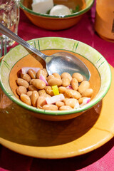 Ancient roman food antipasto beans salad with tomatoes, onion, vinegar and olive oil