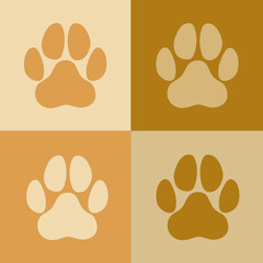 Fototapeta premium Brown yellow paw prints animals in squares art design for banners, posters, cards.