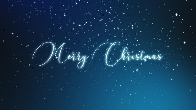 Merry Christmas text reveal animation with snow particles falling. Wishing for Christmas motion graphics 4k video - Seamless Loop animation.