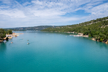National park Grand canyon du Verdon and turquoise waters of mountains lake Sainte Croix and Verdon...