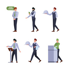 Restaurant team. Gastronomy cooking staff for preparing food cook bartender waiter chef garish vector flat team characters