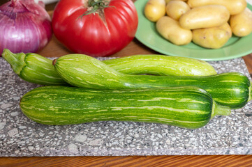 Fresh green long squash zucchini gevetables from Nice, Provence, France
