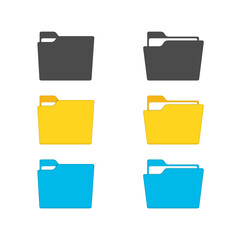Folder icons set, isolated on white background. Open and close yellow folders with documents. Modern flat design vector illustration concept for web banners, web and mobile app, websites, infographic.