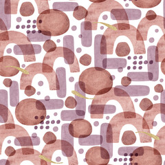 Abstract watercolor shapes seamless pattern. Abstract boho spots.