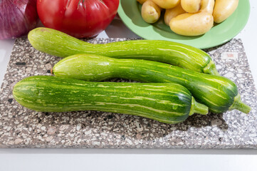 Fresh green long squash zucchini gevetables from Nice, Provence, France