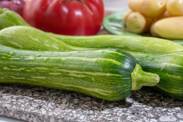 Fresh green long squash zucchini gevetables from Nice, Provence, France
