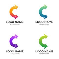 letter C logo design with flat colorful style