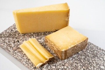 Cheese collection, hard French cheese old cantal made from raw cow milk with rind