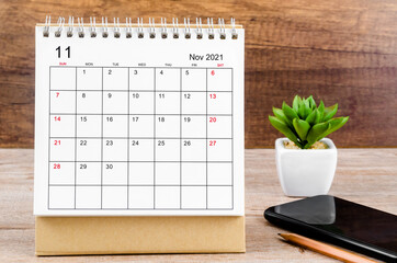 Fototapeta November 2021 desk calendar. obraz