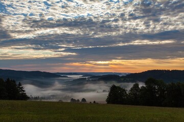Morning panoramic sunset view from zdarske vrchy