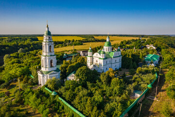 Naklejka premium Aerial view to Saviour-Transfiguration Mhar Monastery, Ukraine