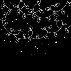 white christmas garland with stars on black background