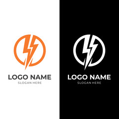 Obraz premium thunder logo design with flat white and orange color style