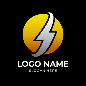 electric ball logo design with flat yellow and white color style
