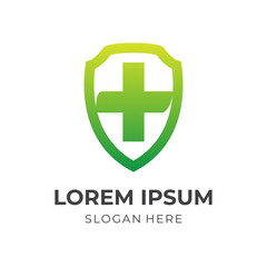 Fototapeta premium shield and medical logo design template concept vector with flat green color style