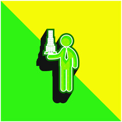 Architect With Building Project Green and yellow modern 3d vector icon logo