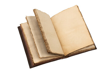 An open empty old notebook isolated on a white background.