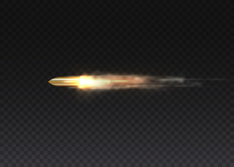 Realistic flying bullet in motion, smoke traces. © Little Monster 2070