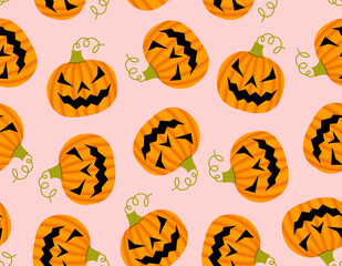 Abstract Hand Drawing Cute Halloween Pumpkins Seamless Pattern Isolated Background