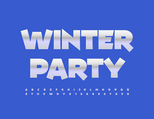 Vector trendy poster Winter Party. Playful White Font. Artistic Alphabet Letters and Numbers