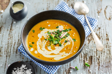 Autumn soup with pumpkin and ginger