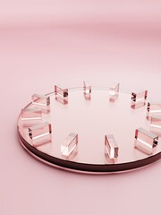 3D Rendering Geometric or Abstract Clock Shape Acrylic Glass Plates Product Display Background for Anti Aging Healthcare and Skincare Products.	
