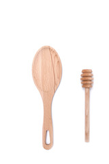 wooden spoon isolated on white. two wooden kitchen spoons for honey isolated on white background