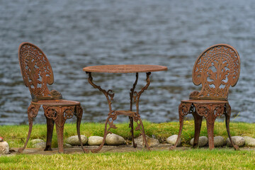 Beautiful rusty iron outdoors furnitures.