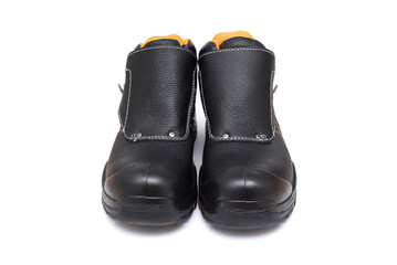Working leather men's boots isolated on white background