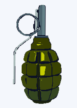 Vector pixel art grenade. 8bit game item. Pixel art weapon