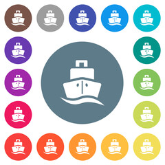 Cruise ship front view solid flat white icons on round color backgrounds
