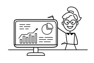 Telecommuting concept. Working from home. Online learning. Video conference. Remote employee communicates via the Internet. Teacher working, taking part in online negotiations, in business activities